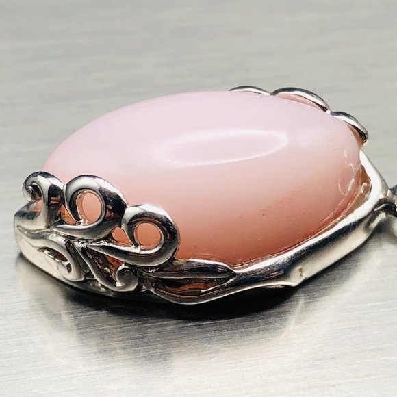 BBJ Sterling Silver 925, 16" Box Chain Necklace, Pink Agate Pendant, 8 Grams - Picture 13 of 14